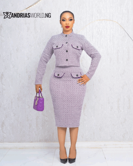 PURPLE TWEED SKIRT SUIT